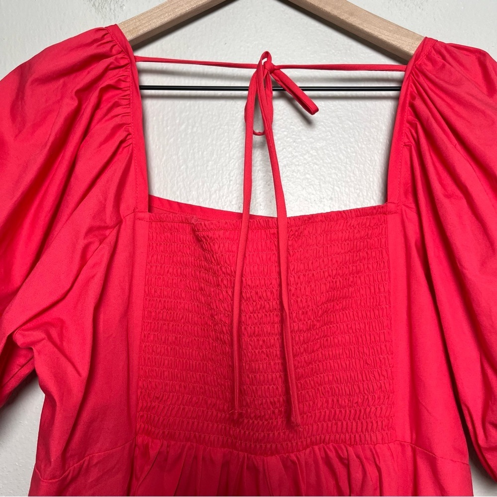 Draper James Women Dress XL Hot Pink Square Neck Puff Sleeve Mini Easter Summer - Picture 10 of 12